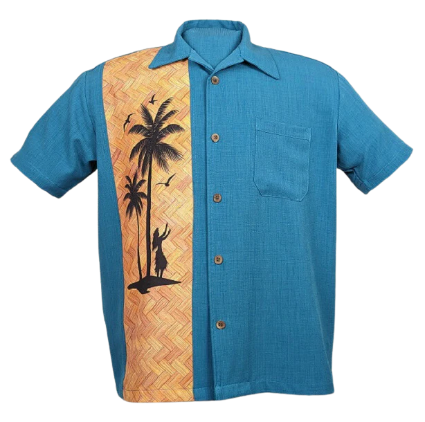 Steady Clothing - Hula Palm Bowling Shirt - Pacific Blue
