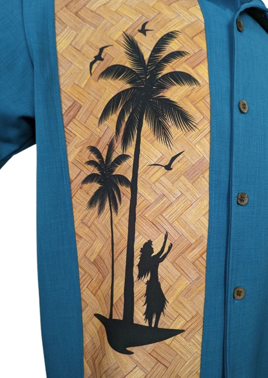 Steady Clothing - Hula Palm Bowling Shirt - Pacific Blue
