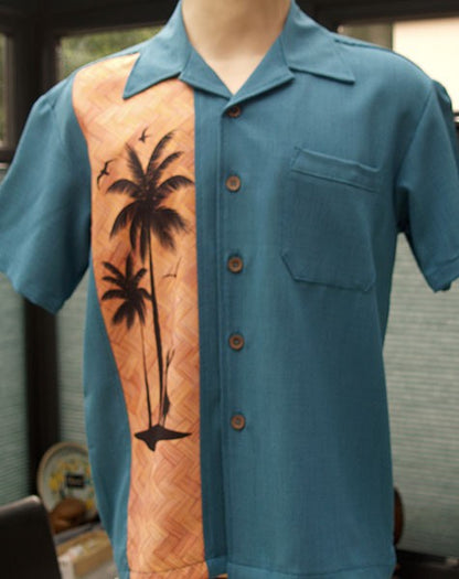 Steady Clothing - Hula Palm Bowling Shirt - Pacific Blue