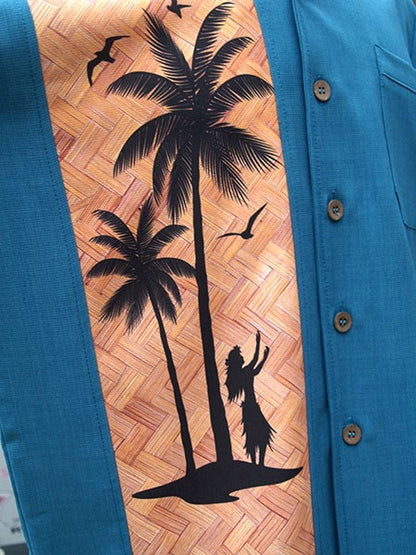 Steady Clothing - Hula Palm Bowling Shirt - Pacific Blue