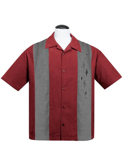 Steady Clothing - Mid Century Marvel Bowling Shirt - Burgundy/Charcoal