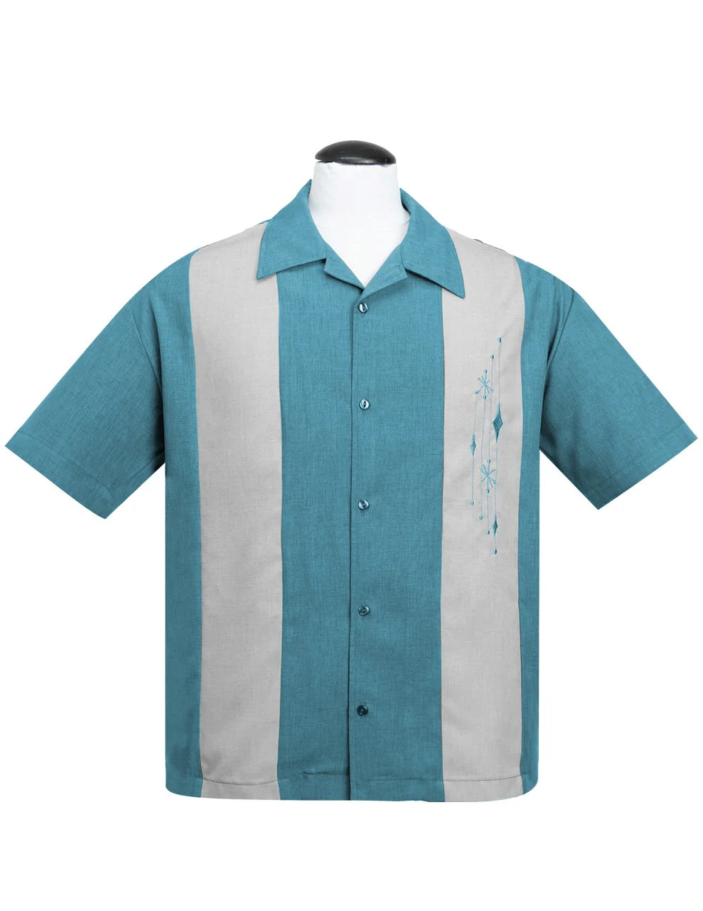 Steady Clothing - Mid Century Marvel Bowling Shirt - Pacific/Silver
