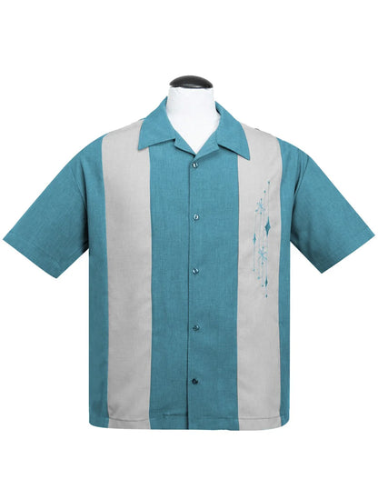 Steady Clothing - Mid Century Marvel Bowling Shirt - Pacific/Silver