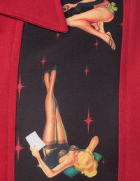 Steady Clothing - Red Multi Pinup Panel Bowling Shirt