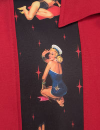Steady Clothing - Red Multi Pinup Panel Bowling Shirt