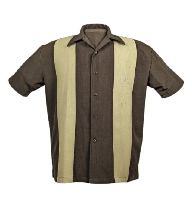 Brown and beige striped shirt on a white background