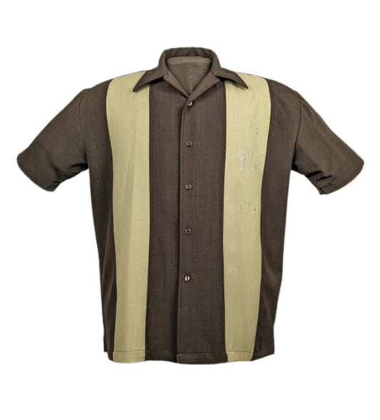 Brown and beige striped shirt on a white background