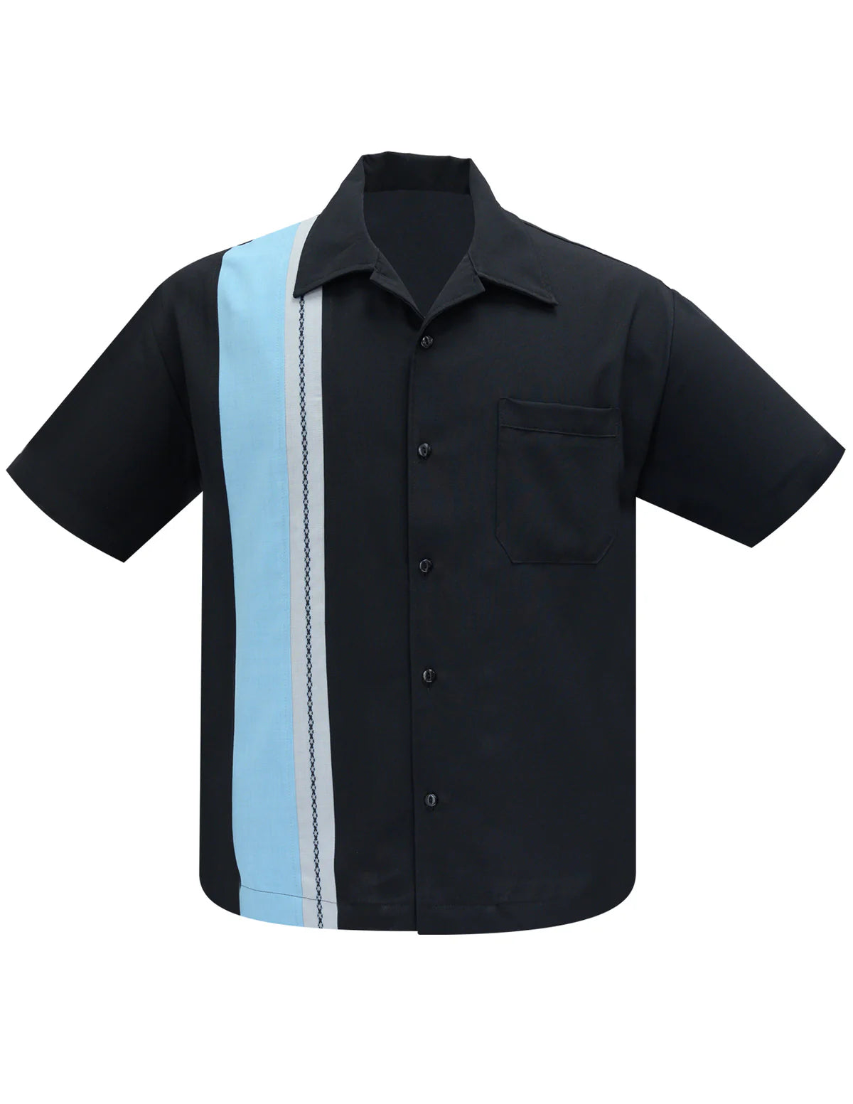 Steady Clothing - The Charles Bowling Shirt - Black/Aqua/Silver