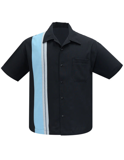 Steady Clothing - The Charles Bowling Shirt - Black/Aqua/Silver