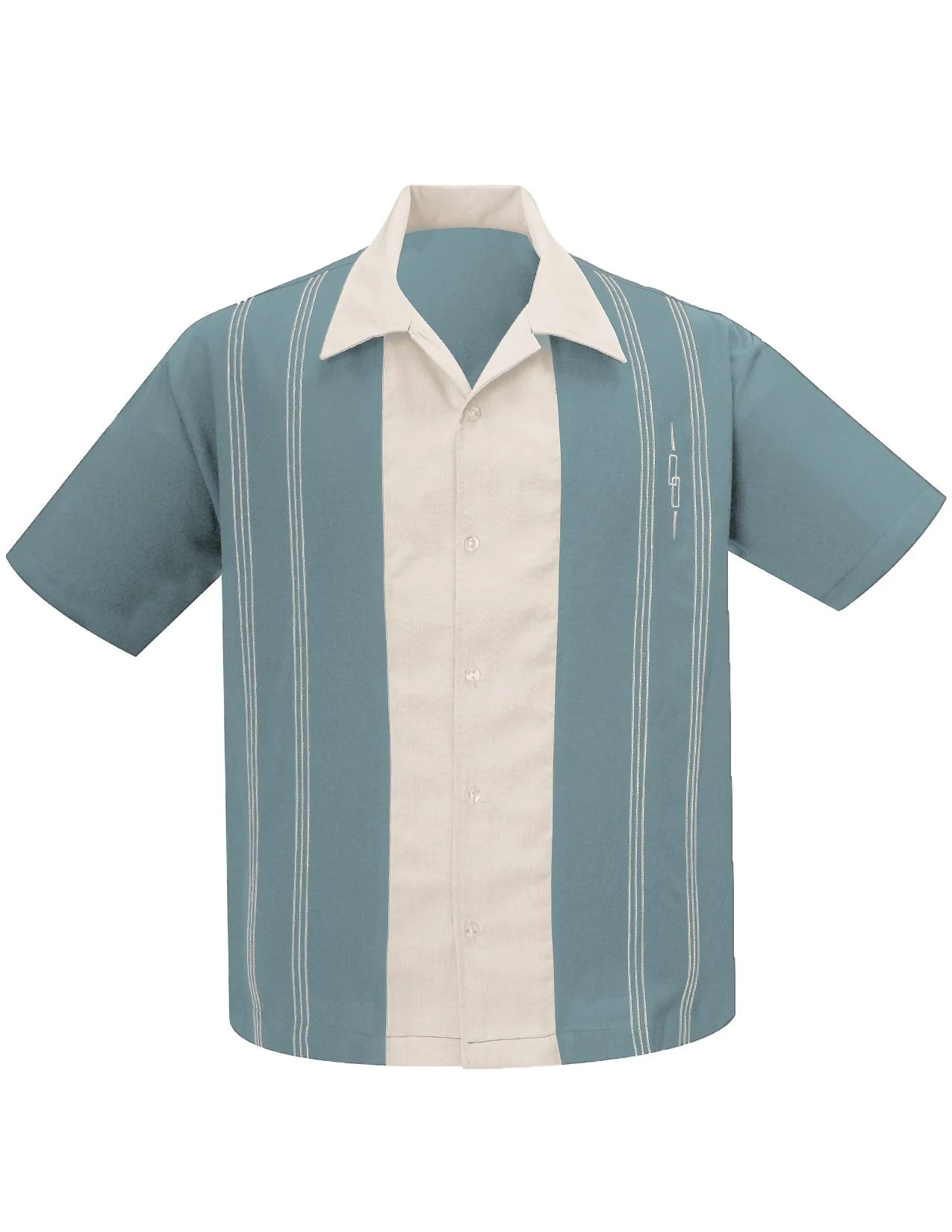 Steady Clothing - The Harper Bowling Shirt - Aqua Seafoam & Stone