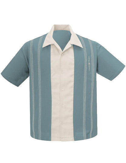 Steady Clothing - The Harper Bowling Shirt - Aqua Seafoam & Stone