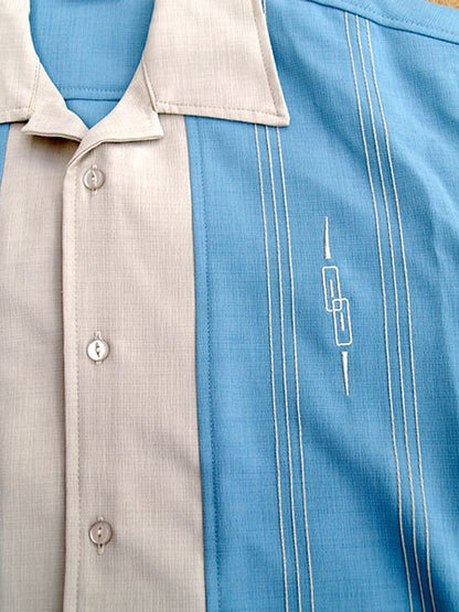 Steady Clothing - The Harper Bowling Shirt - Aqua Seafoam & Stone