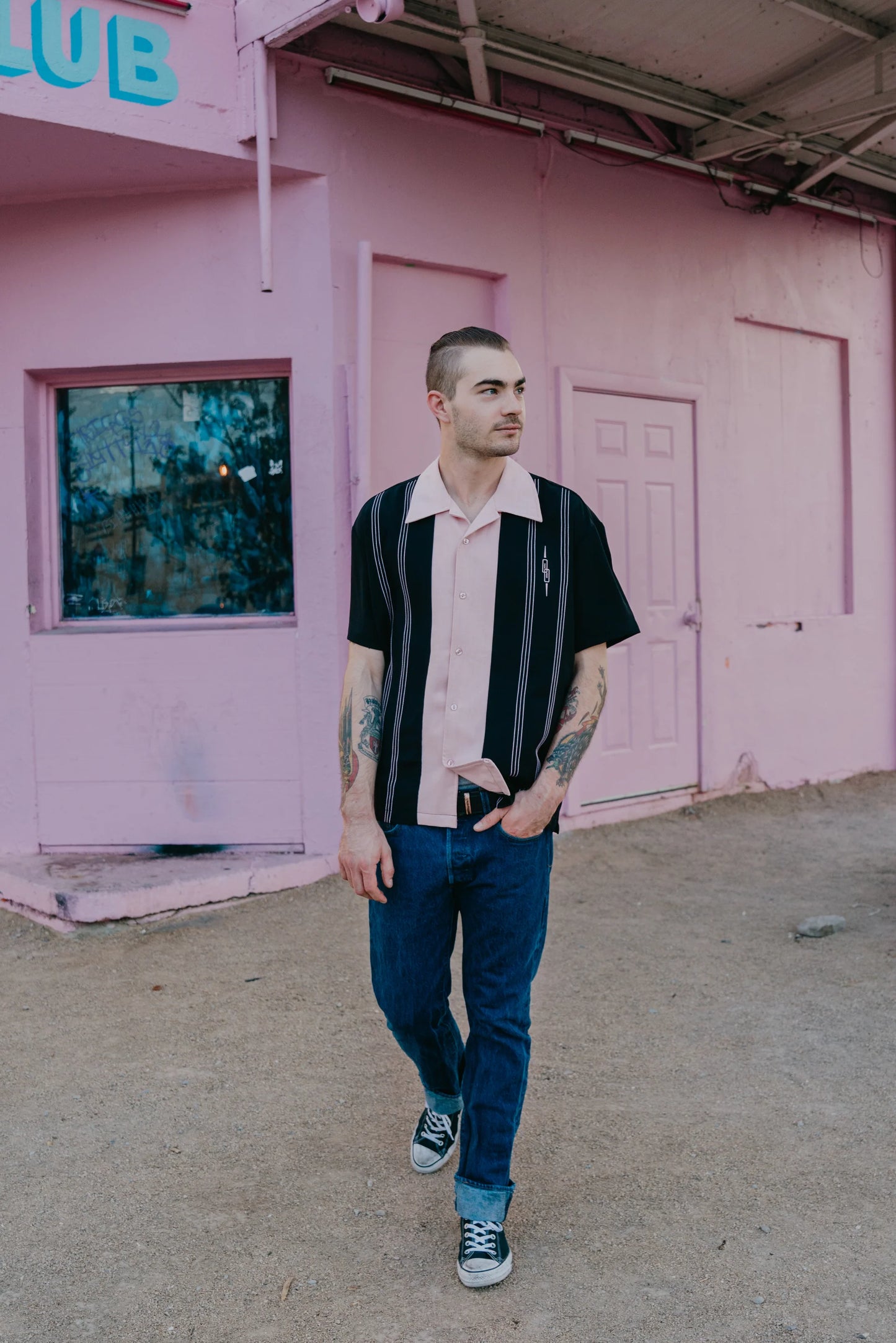 Steady Clothing - The Harper Bowling Shirt - Black & Pink