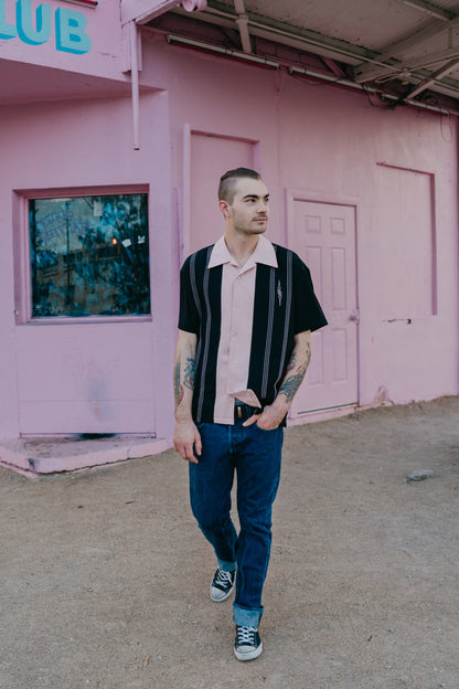 Steady Clothing - The Harper Bowling Shirt - Black & Pink