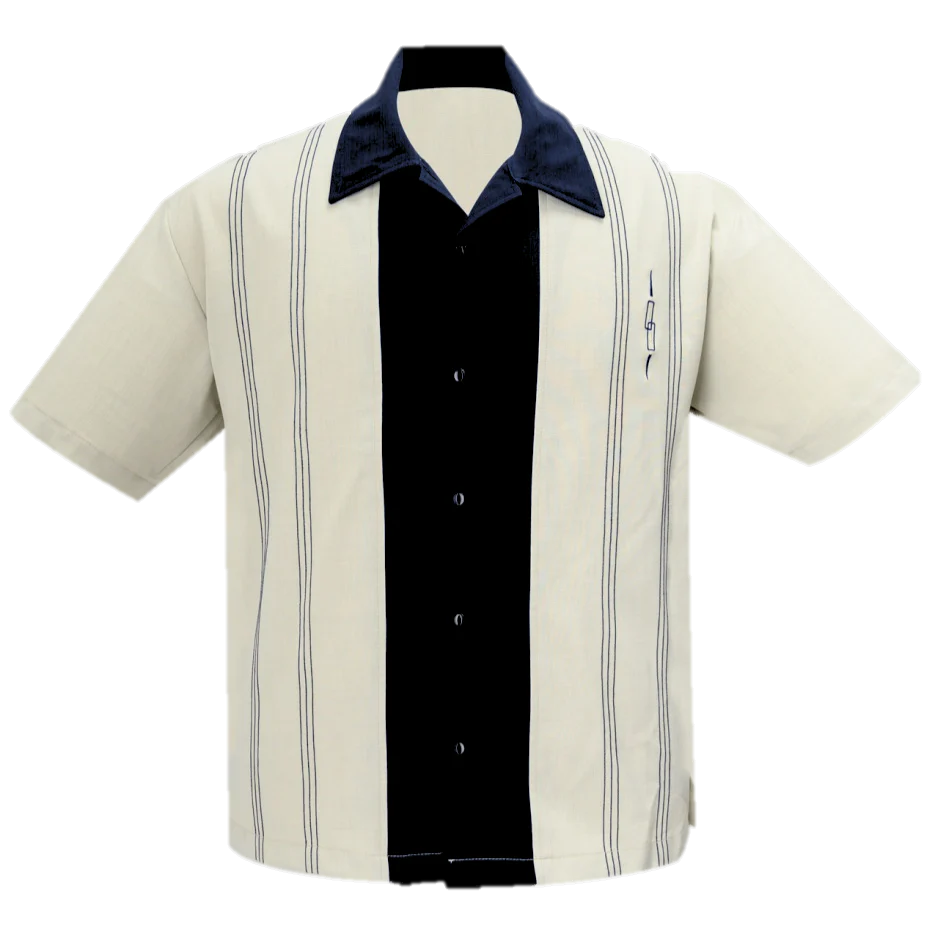 Steady Clothing - The Harper Bowling Shirt - Stone & Black