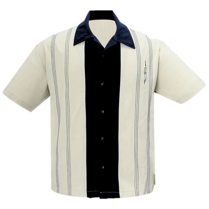 Steady Clothing - The Harper Bowling Shirt - Stone & Black