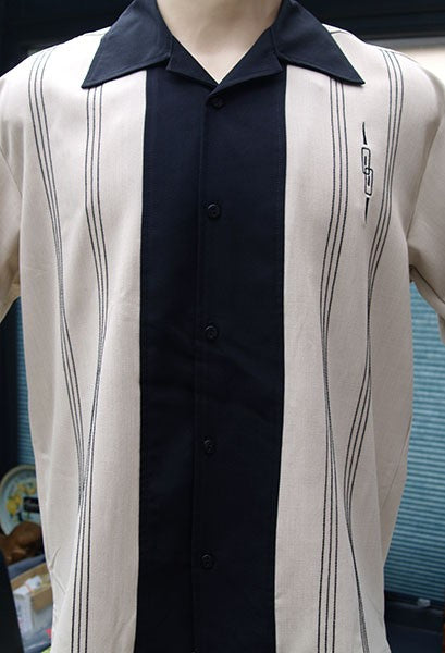 Steady Clothing - The Harper Bowling Shirt - Stone & Black