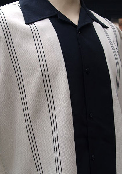 Steady Clothing - The Harper Bowling Shirt - Stone & Black