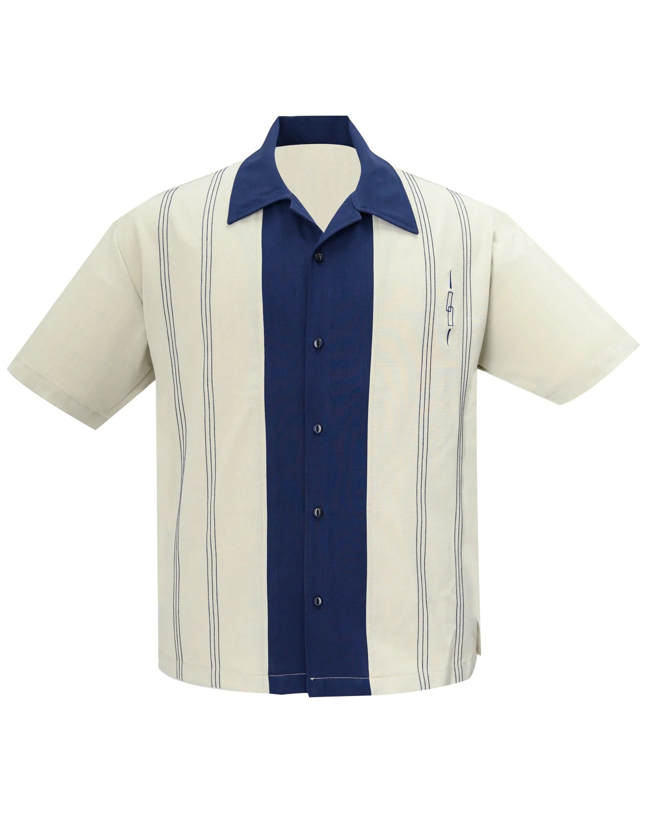 Steady Clothing - The Harper Bowling Shirt - Stone & Navy