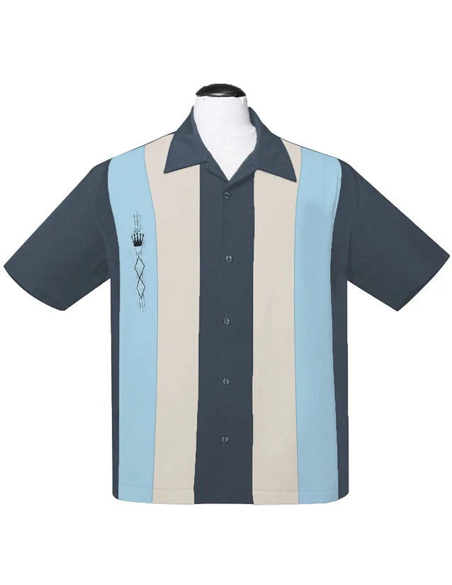 Steady Clothing - The Kingston Panel Shirt - Charcoal/Cream/Aqua