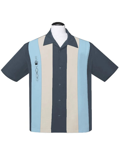Steady Clothing - The Kingston Panel Shirt - Charcoal/Cream/Aqua