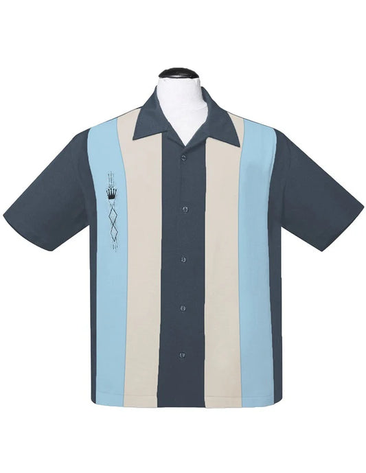 Steady Clothing - The Kingston Panel Shirt - Charcoal/Cream/Aqua