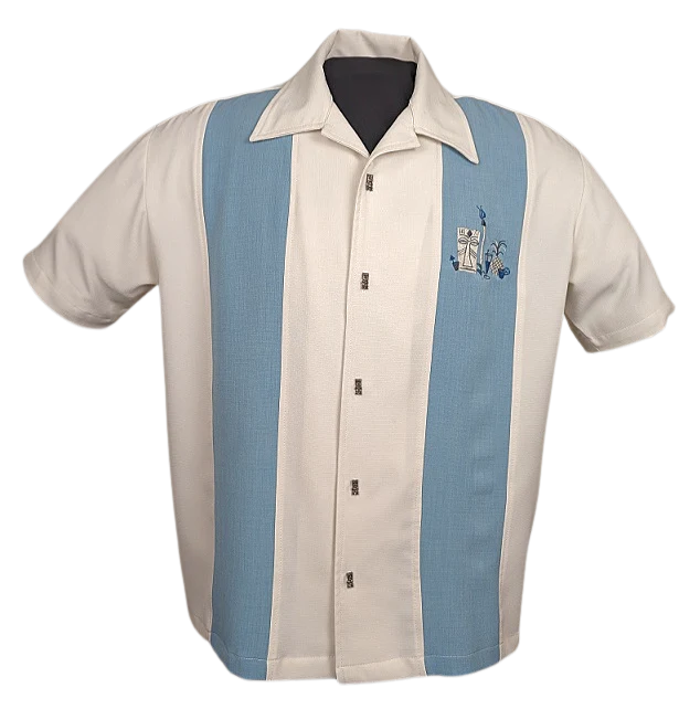 Steady Clothing - The Mickey Bowling Shirt - Cream with Aqua
