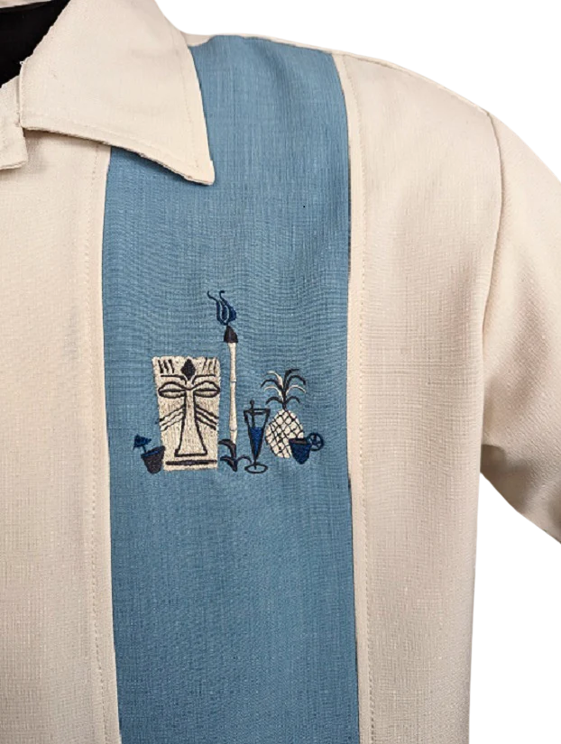 Steady Clothing - The Mickey Bowling Shirt - Cream with Aqua