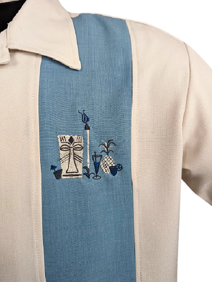 Steady Clothing - The Mickey Bowling Shirt - Cream with Aqua
