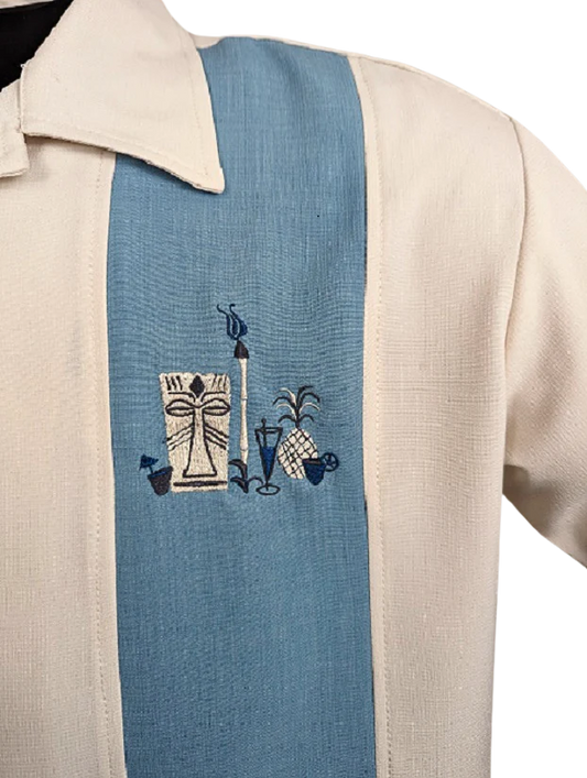Steady Clothing - The Mickey Bowling Shirt - Cream with Aqua