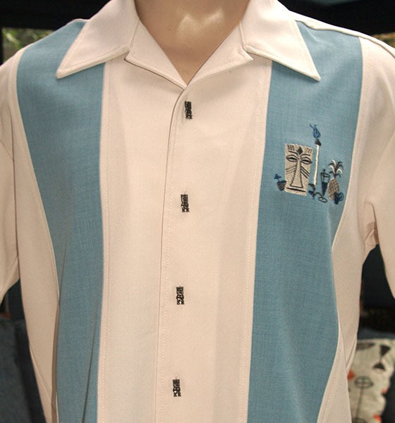Steady Clothing - The Mickey Bowling Shirt - Cream with Aqua