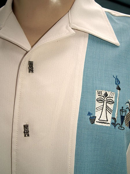 Steady Clothing - The Mickey Bowling Shirt - Cream with Aqua