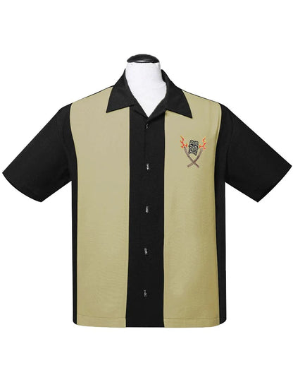 Steady Clothing - Tropical Itch Bowling Shirt - Black/Moss