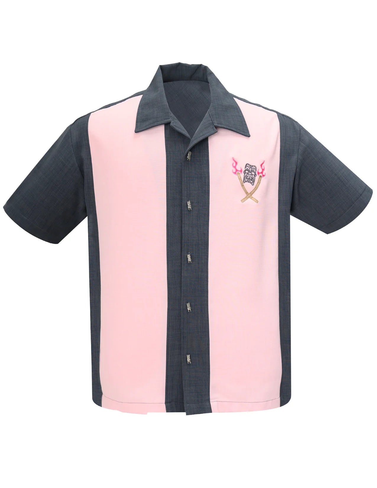Steady Clothing - Tropical Itch Bowling Shirt - Charcoal/Pink