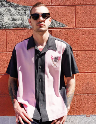 Steady Clothing - Tropical Itch Bowling Shirt - Charcoal/Pink