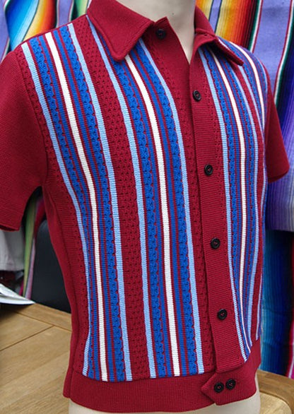 Striped Knitted Shirt - Claret/Blue