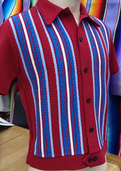 Striped Knitted Shirt - Claret/Blue
