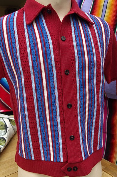 Striped Knitted Shirt - Claret/Blue