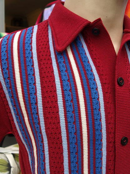 Striped Knitted Shirt - Claret/Blue
