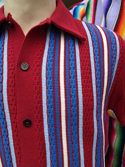 Striped Knitted Shirt - Claret/Blue