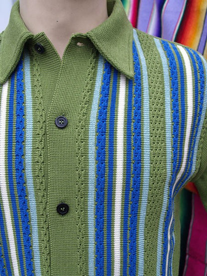 Striped Knitted Shirt - Green/Blue