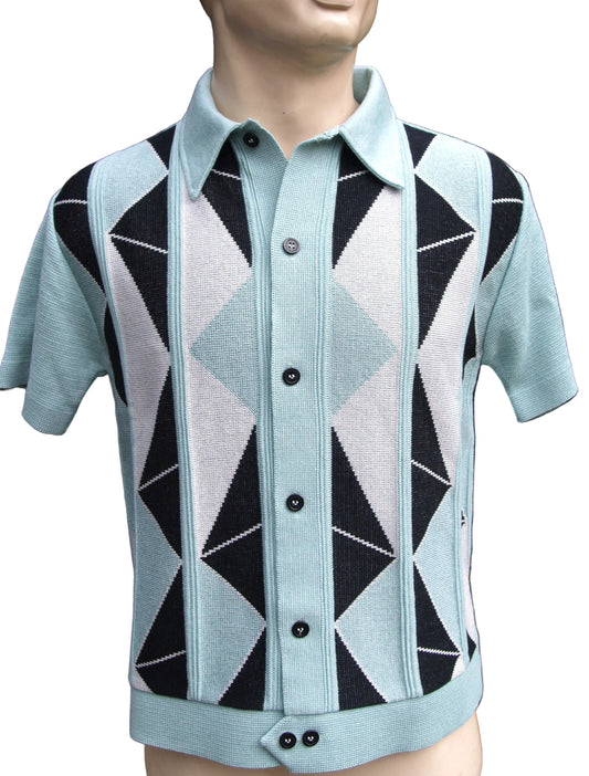 The Madison Knitted Shirt - Mint/Black/White