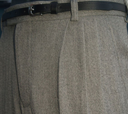 Triple Pleat Peg Trousers - Oatmeal Speck