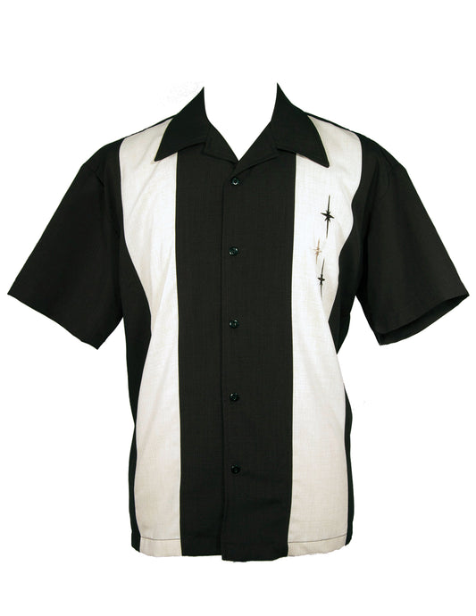 Steady Clothing - Three Star Panel Bowling Shirt - Black