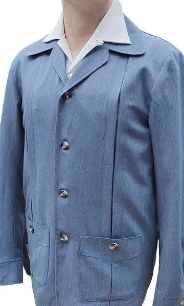 Blue coat on a mannequin with a blurred background