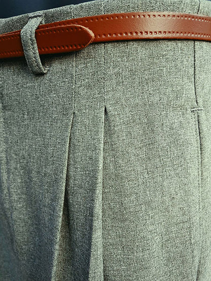 1950s Rockabilly Style Trousers - Moss Green Slub