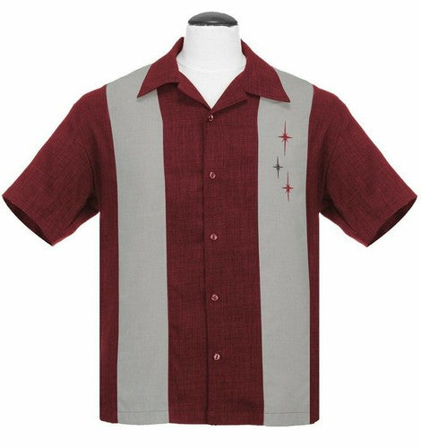 Steady Clothing - Three Star Panel Bowling Shirt - Burgundy