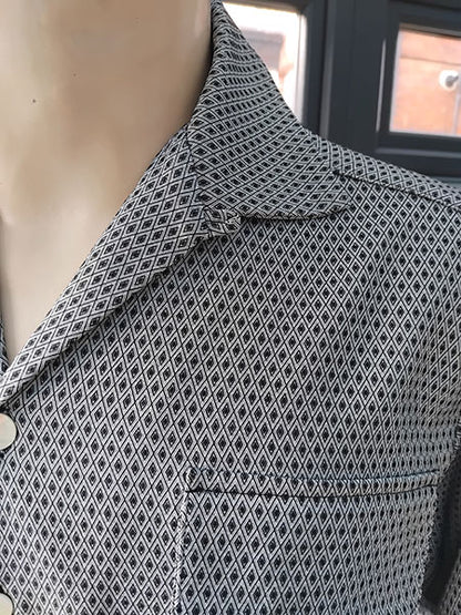 1950s Gab Style Shirt - Silver Grey Diamond