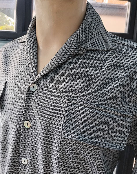 1950s Gab Style Shirt - Silver Grey Diamond