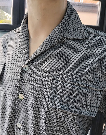 1950s Gab Style Shirt - Silver Grey Diamond